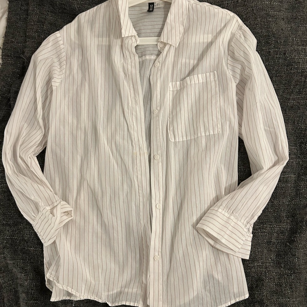 H&M Button Up Striped Blouse in white/red